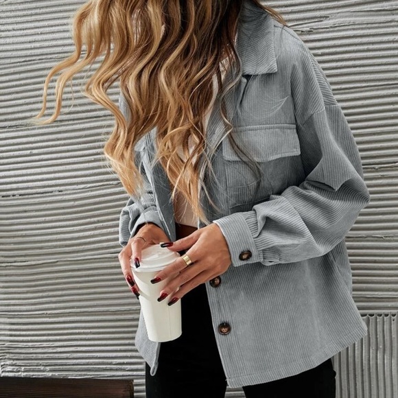 Corduroy boyfriend oversized shacket jacket button up boho tiktok tan khaki - Picture 14 of 14